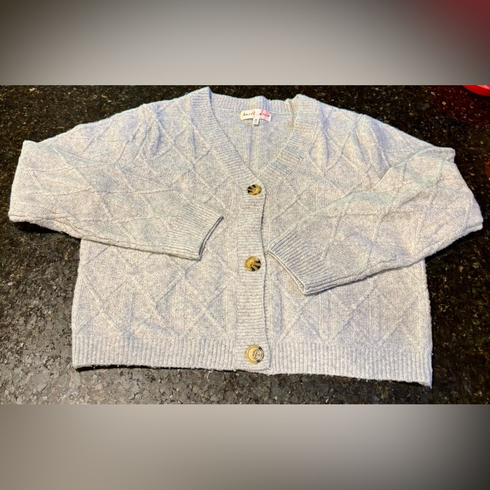 ⭐️Hazel Moon Heather Gray Argyle Button Front Cardigan SOFT Sweater Size Med⭐️
